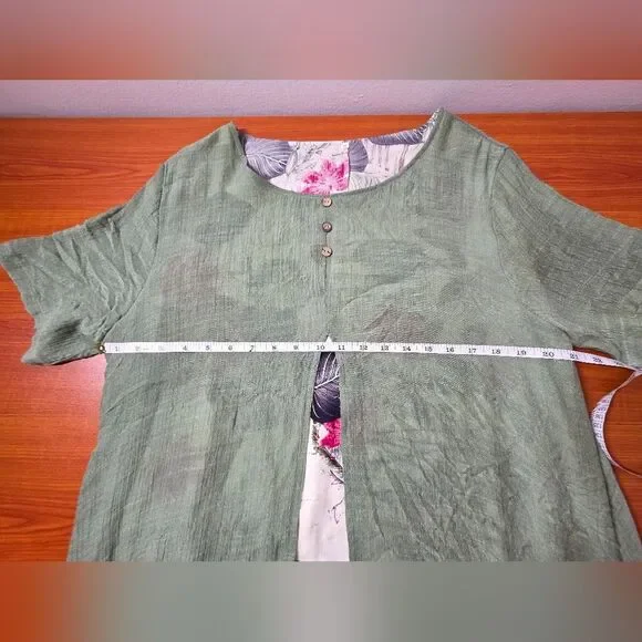 Unbranded Wmns XXL Floral Dress Green Overlay Short Sleeve Lagenlook Church EUC - Picture 6 of 10